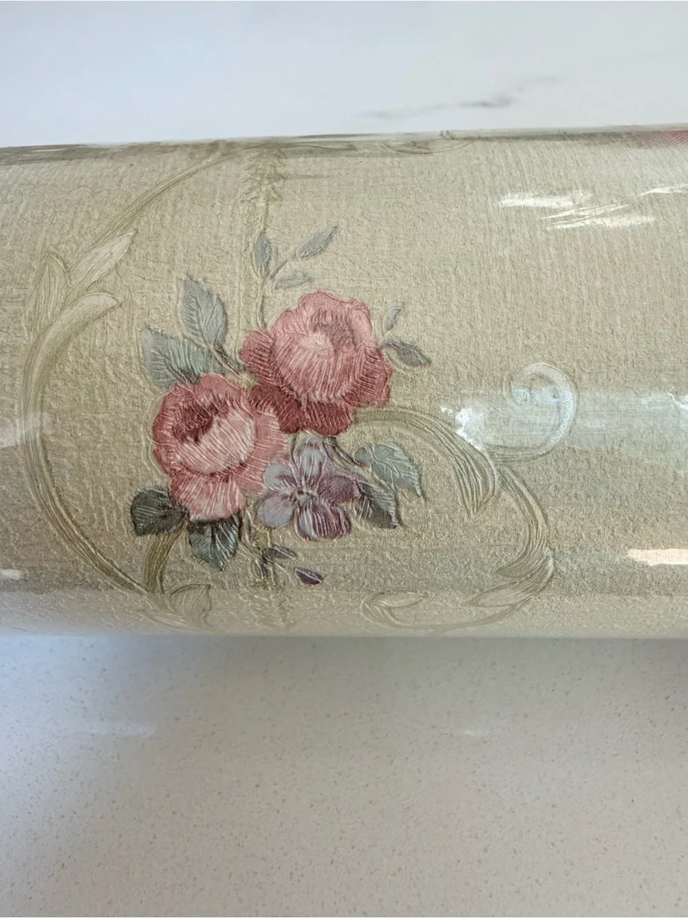 Emiliana Parati VTG Italian Vinyl Wallpaper Floral Pre-Pasted Beige Pink 11 Yd